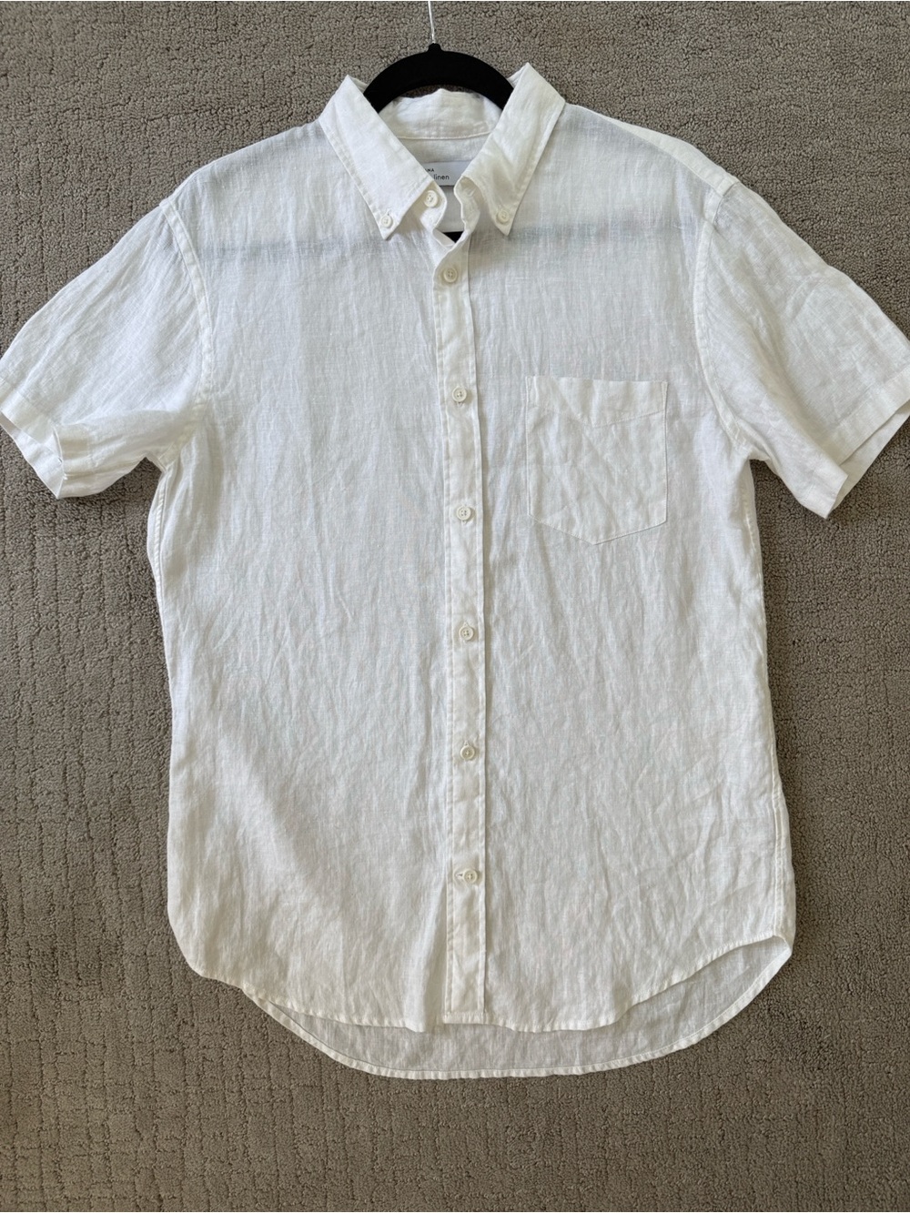 Grana Men's White Short-Sleeve Button-Down Linen Shirt